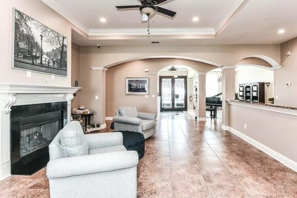 Interior view of a welcoming common area with seating