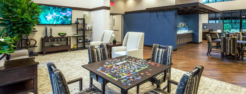 Interior common area with a puzzle on the table