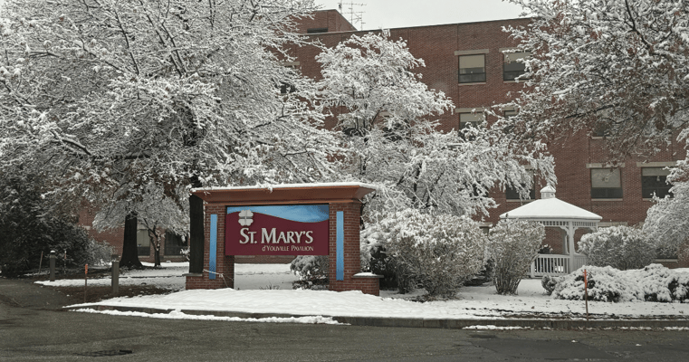 St. Mary's D'Youville Pavilion logo on a snowy day