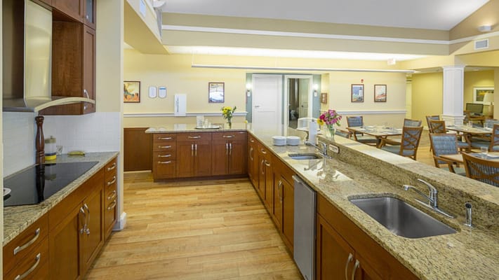 Modern dining area with spacious kitchen and seating