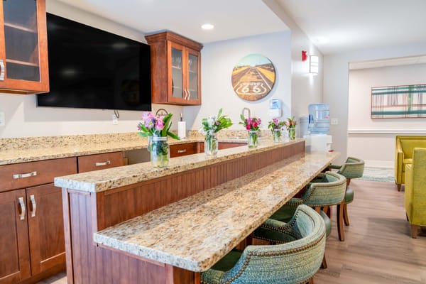 Bright common area with a well-decorated countertop