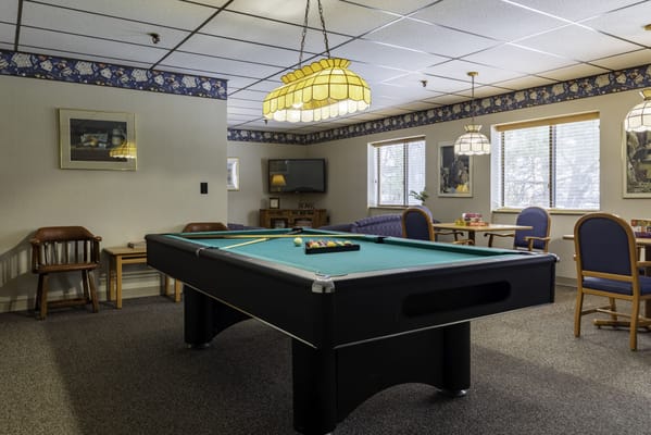 Interior of a common area with a pool table