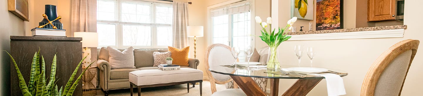 Cozy interior of a resident living space with a dining area