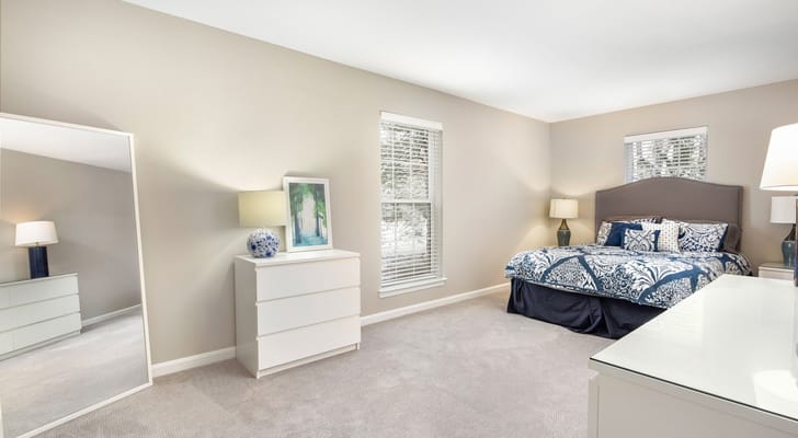 Brightly lit interior of a resident's bedroom
