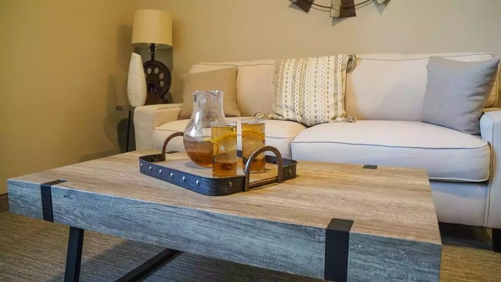 Cozy living area with drinks and decorative elements