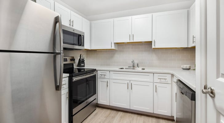 Modern kitchen interior with stainless steel appliances