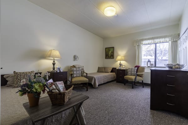 Cozy interior view of a private resident room