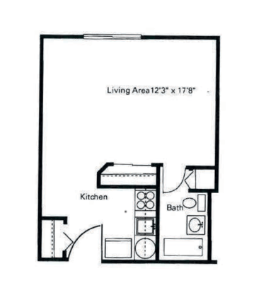 Architectural floor plan of a living area