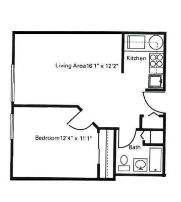 Architectural floor plan of a resident unit layout