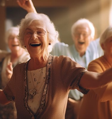 Seniors enjoying a lively event in the facility