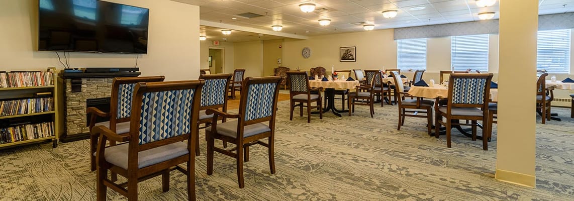 Common area with dining tables and chairs