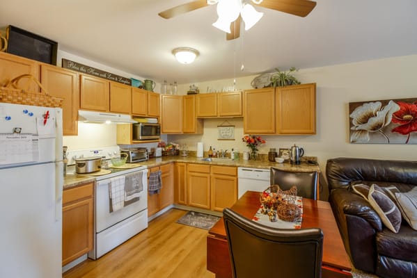 A cozy kitchen area in a resident's apartment