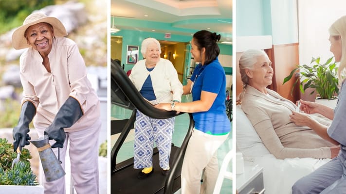 Residents and staff engaging in various activities