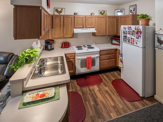 Bright kitchen area in a senior apartment