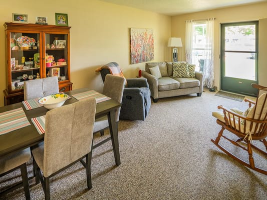 Cozy living room area in a senior apartment