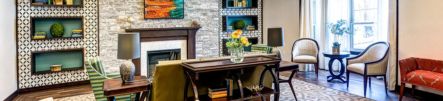 Bright common area with comfortable seating and decor