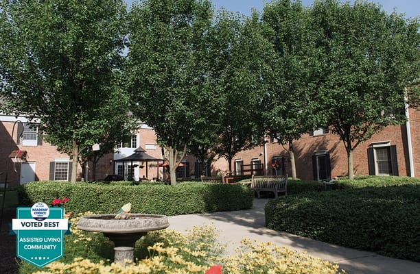 Beautiful outdoor courtyard with benches and trees