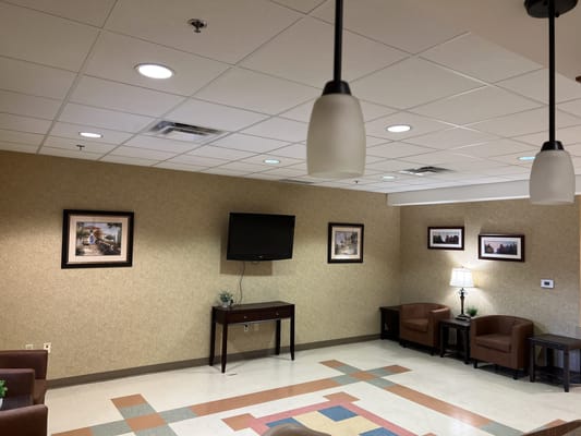 Interior view of a common area with seating