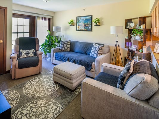 Cozy living room setup in a senior apartment