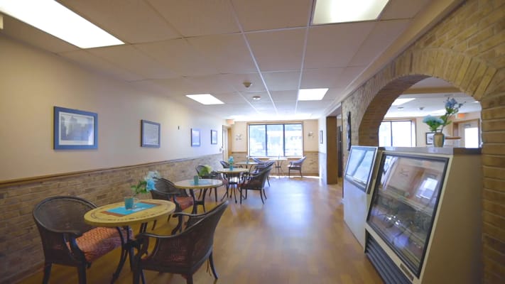 Interior view of a common area with seating