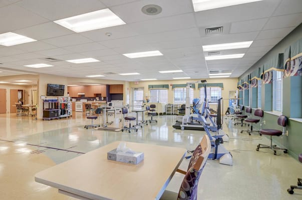 Interior view of a rehabilitation gym with equipment
