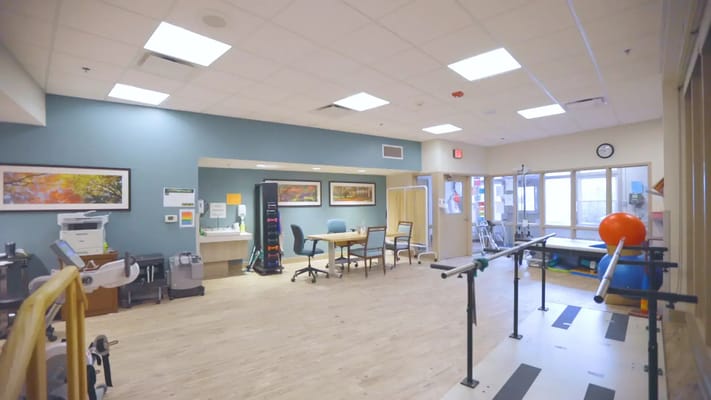 Interior view of a therapy room with equipment