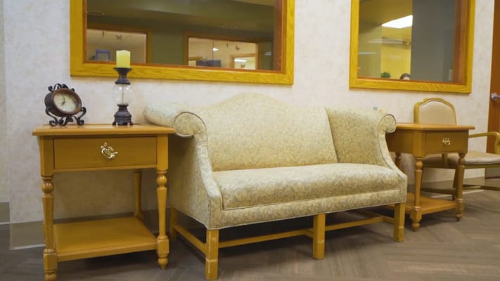 Interior view of a cozy lounge area with a sofa