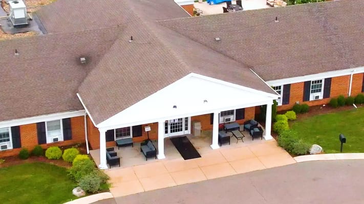 Aerial view of Medilodge of East Lansing building entrance