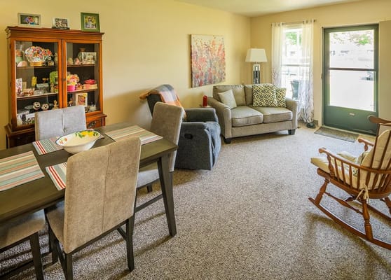 Cozy common area with seating and dining table