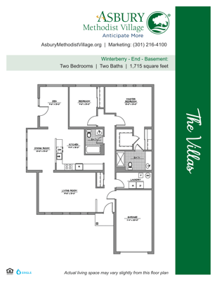 Architectural floor plan of a two-bedroom villa