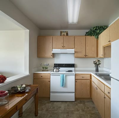Bright, well-equipped kitchen space in a senior living facility