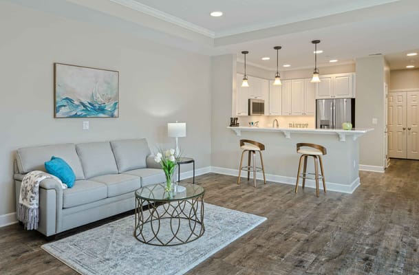 Bright and inviting living room space in a senior facility