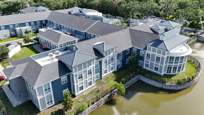 Aerial view of the Meridian at Brandon's facility by water