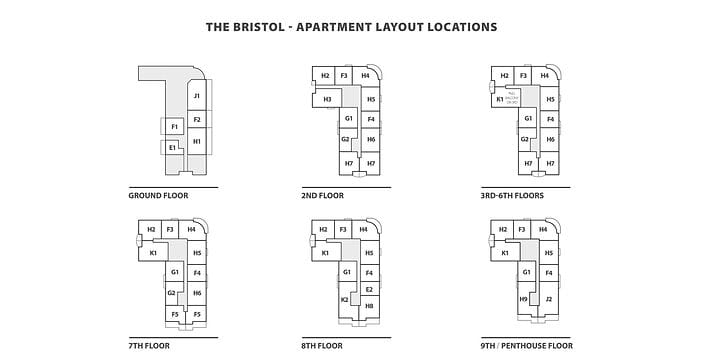Apartment layout diagram for The Bristol