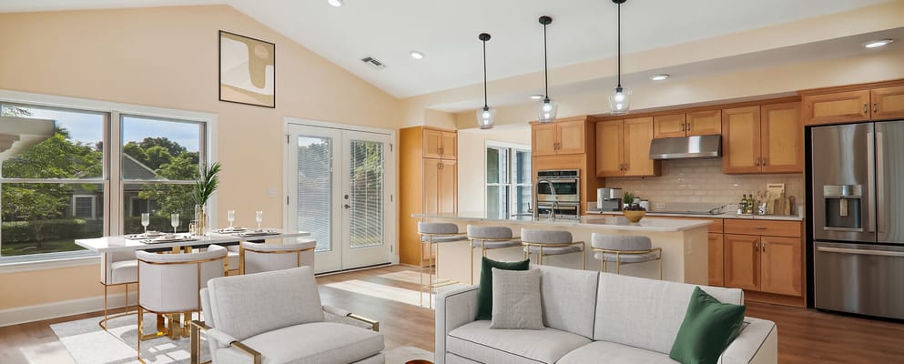 Bright common area with modern furnishings