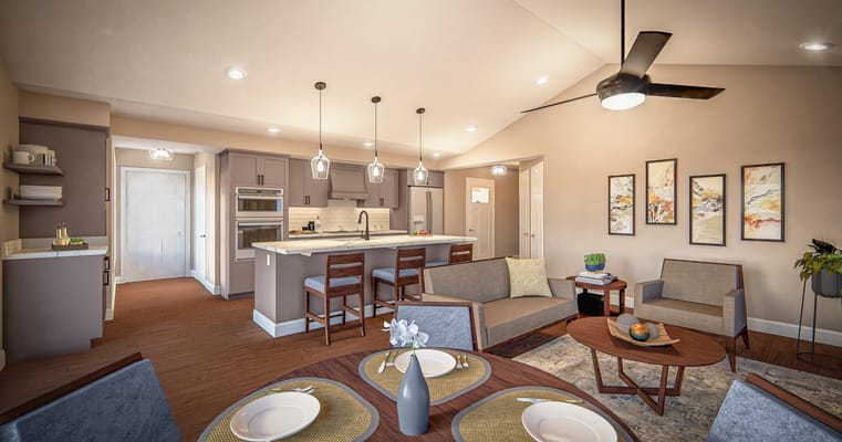 Modern interior living space in a senior facility