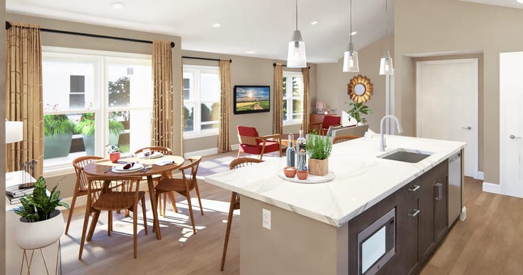 Bright and welcoming common area with modern decor