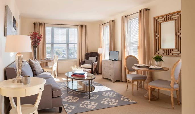 Cozy resident living room with furniture and window light
