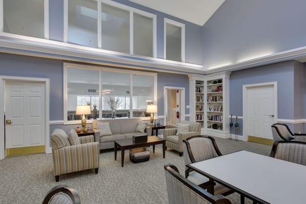 Bright and inviting common area with seating