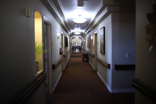 Interior hallway of an assisted living facility