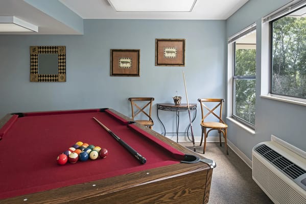 Billiard table in a cozy common area