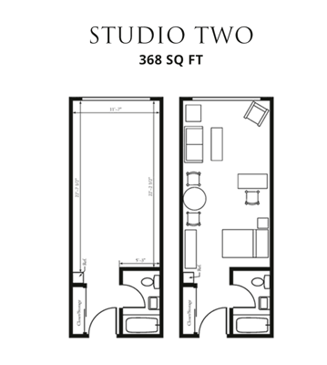 Architectural floor plan of a studio apartment