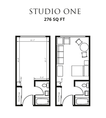 Architectural floor plan of a studio apartment
