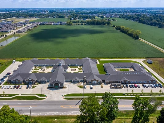 Aerial view of Cedarhurst facility surrounded by green fields