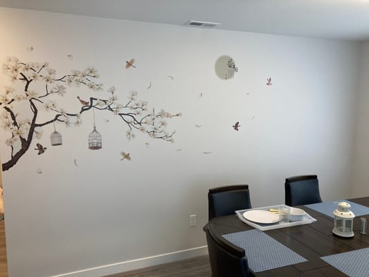 Decorative dining room wall with art
