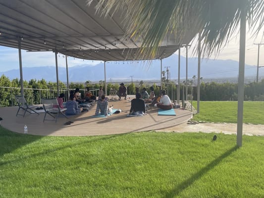 Residents participating in a group activity outdoors