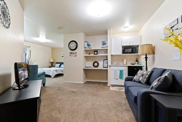 Cozy interior view of a resident room with furnishings