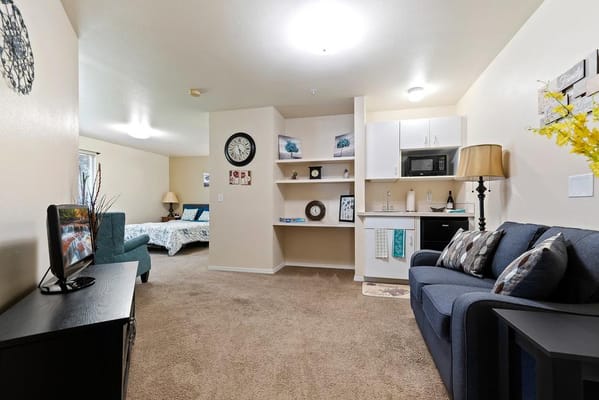 Cozy interior view of a resident room with furnishings