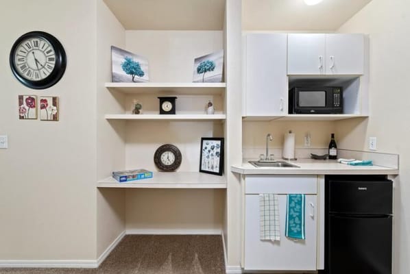 Cozy kitchenette area in a senior living space