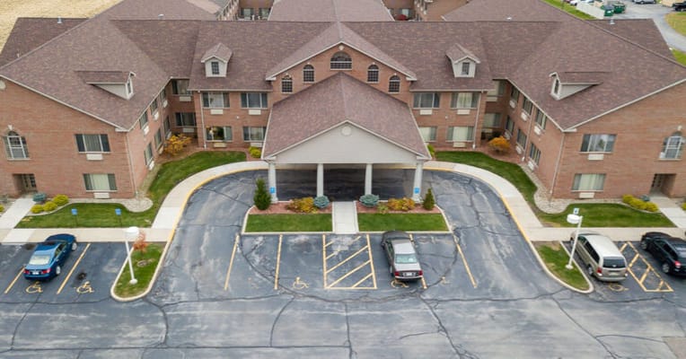 Aerial view of a senior living facility exterior